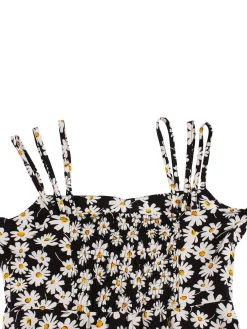 Discount Retro Stage [Plus Size] 1950s Spaghetti Strap Daisy Dress Black