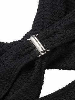 Outlet Retro Stage [Plus Size] Black 1960s Spaghetti Strap Twist Swimsuit