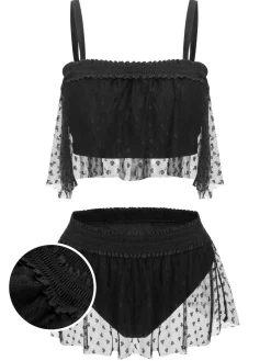 Clearance Retro Stage [Plus Size] 1950s Strap Mesh Swimsuit Black