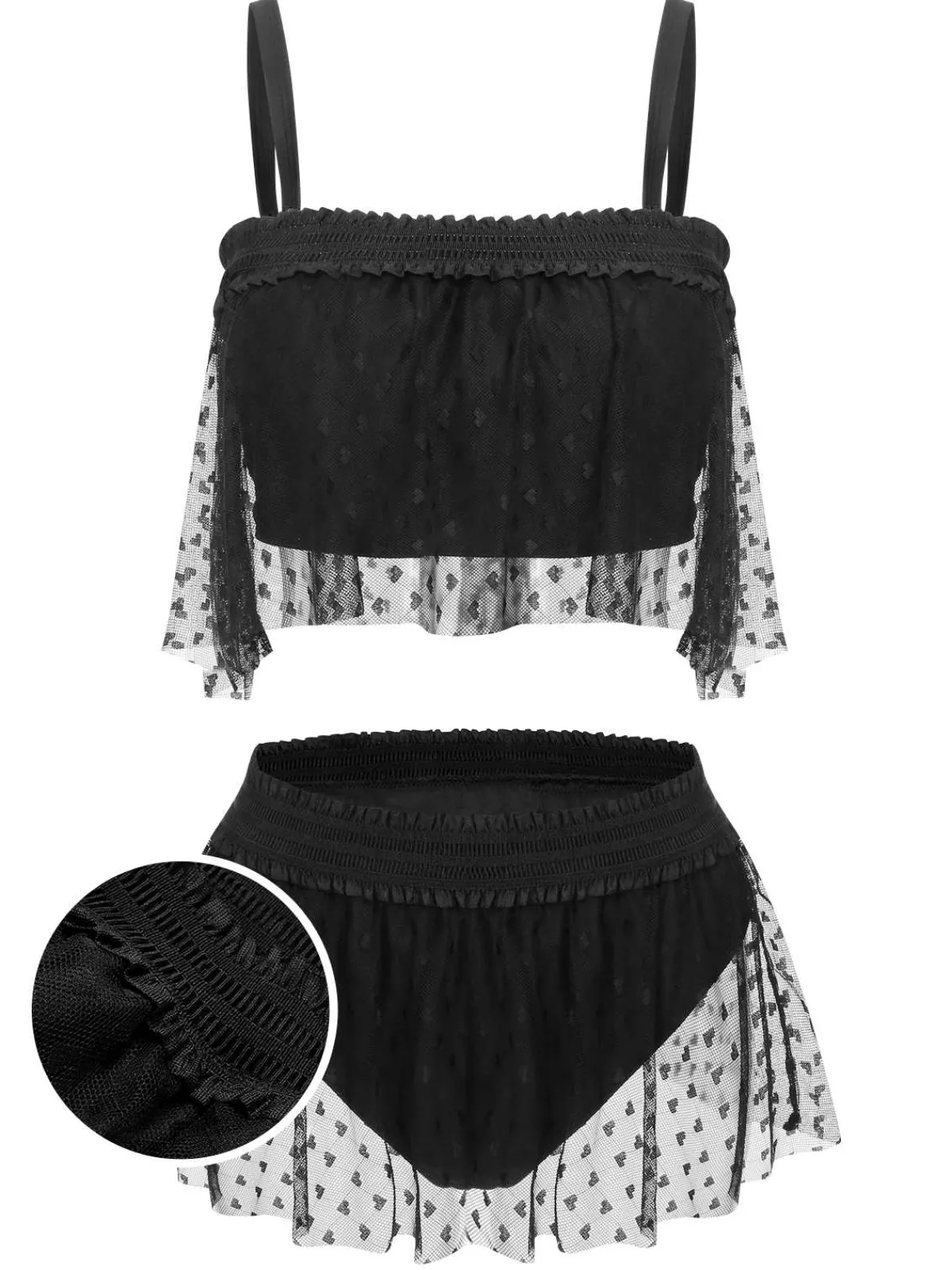 Clearance Retro Stage [Plus Size] 1950s Strap Mesh Swimsuit Black