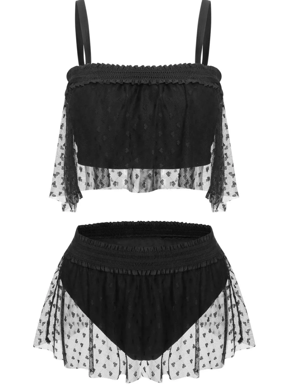 Clearance Retro Stage [Plus Size] 1950s Strap Mesh Swimsuit Black