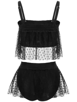 Clearance Retro Stage [Plus Size] 1950s Strap Mesh Swimsuit Black