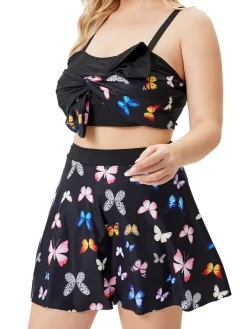 Best Retro Stage [Plus Size] 1950s Vintage Butterfly Strap Swimsuit Black