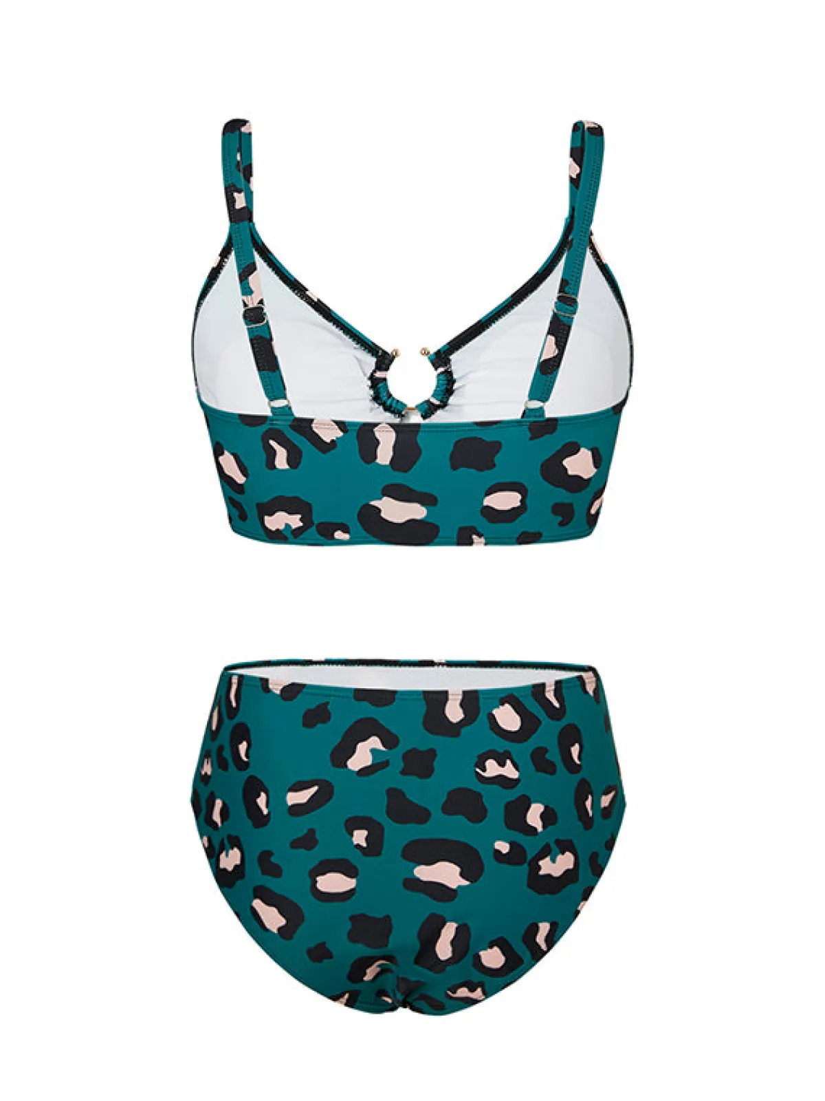 Outlet Retro Stage [Plus Size] 1960s Leopard Suspender Swimsuit Blue Green