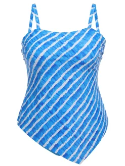 Clearance Retro Stage [Plus Size] 1950s Diagonal Stripe Swimsuit Blue
