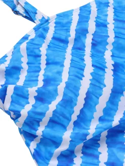 Clearance Retro Stage [Plus Size] 1950s Diagonal Stripe Swimsuit Blue