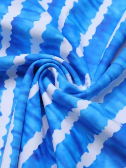 Clearance Retro Stage [Plus Size] 1950s Diagonal Stripe Swimsuit Blue