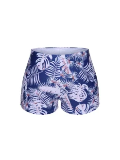 Online Retro Stage [Plus Size] 1950s Leaves Spaghetti Strap Swimsuit Blue