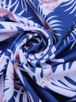 Online Retro Stage [Plus Size] 1950s Leaves Spaghetti Strap Swimsuit Blue