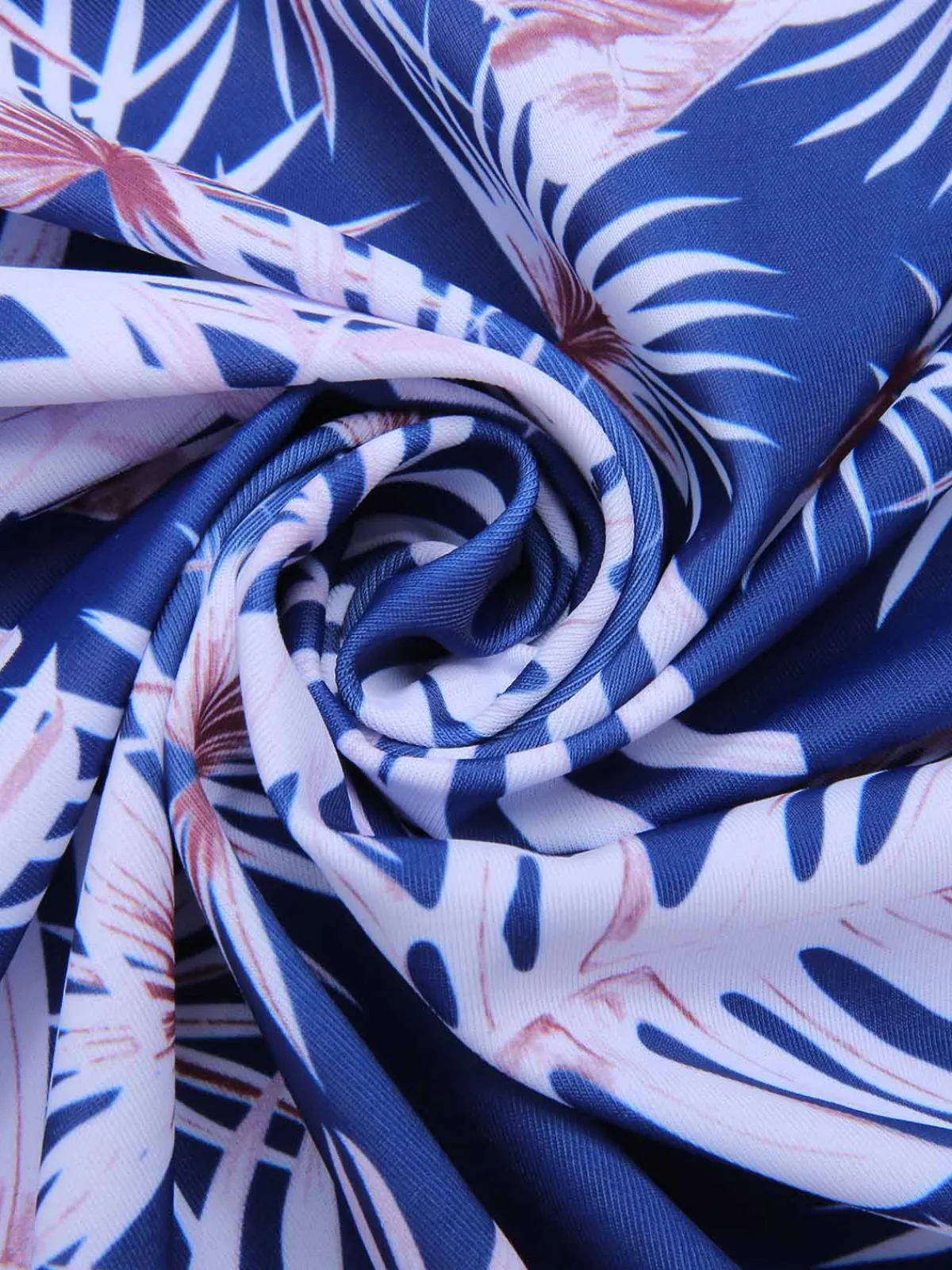 Online Retro Stage [Plus Size] 1950s Leaves Spaghetti Strap Swimsuit Blue