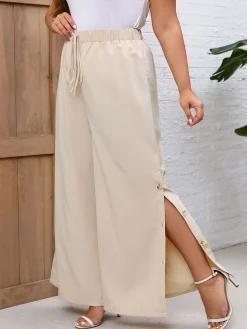 Clearance Retro Stage [Plus Size] 1950s Solid Wide-leg Pants Cream Color