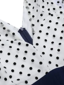 Best Retro Stage [Plus Size] 1930s Polka Dot Patchwork Jumpsuit Dark Blue