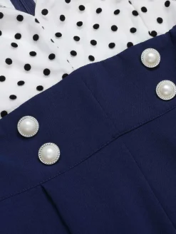 Best Retro Stage [Plus Size] 1930s Polka Dot Patchwork Jumpsuit Dark Blue