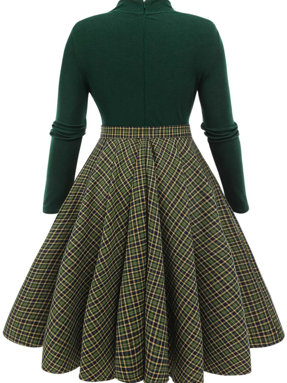 Hot Retro Stage [Plus Size] 1950s Plaid Knitting Dress Dark Green