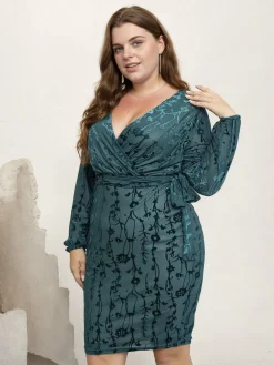 Clearance Retro Stage [Plus Size] Green 1960s Floral Jacquard Pencil Dress Blue Green