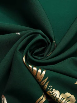 Hot Retro Stage [Plus Size] 1940s Gilded Floral Belted Dress Green