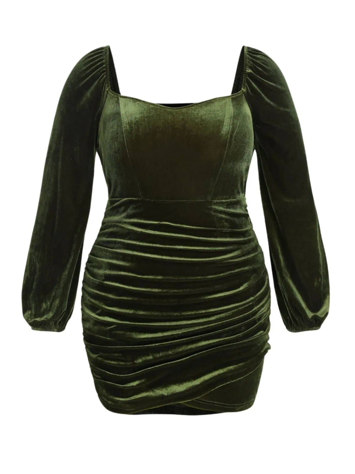 Discount Retro Stage [Plus Size] 1960s Solid Sweetheart Wrap Dress Green