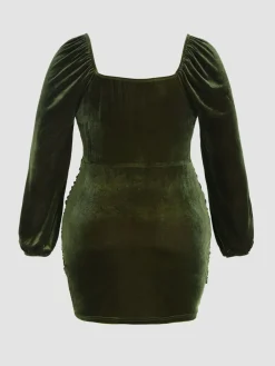 Discount Retro Stage [Plus Size] 1960s Solid Sweetheart Wrap Dress Green