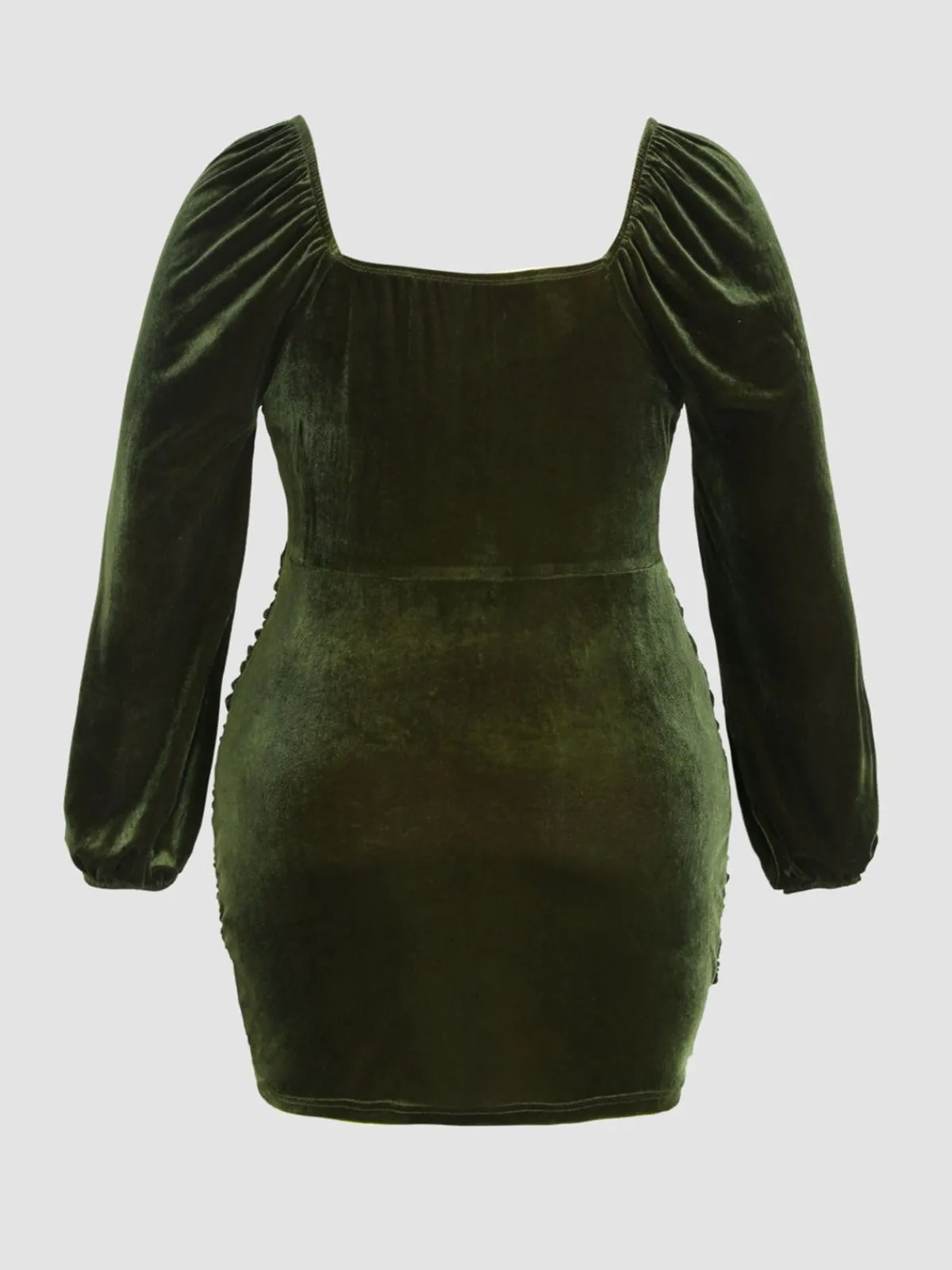 Discount Retro Stage [Plus Size] 1960s Solid Sweetheart Wrap Dress Green