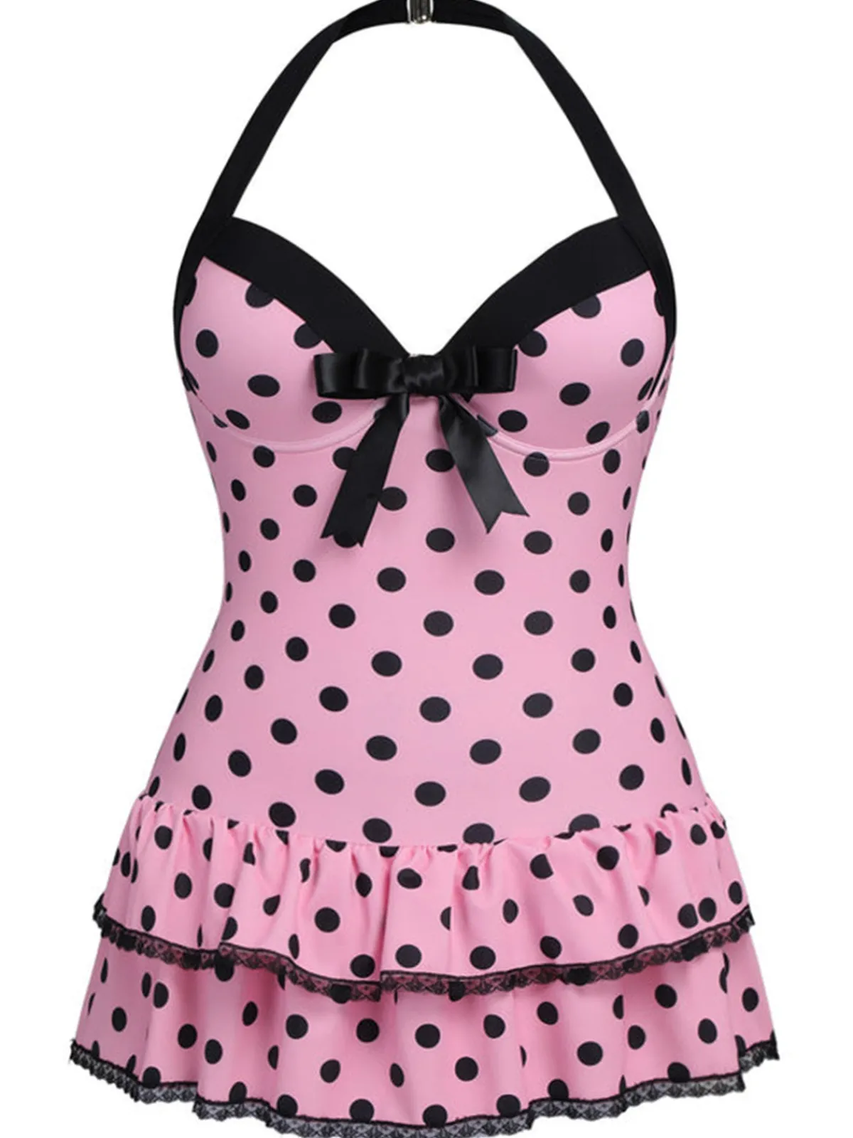 Outlet Retro Stage [Plus Size] Light Green 1940s Polka Dots Hater Swimsuit