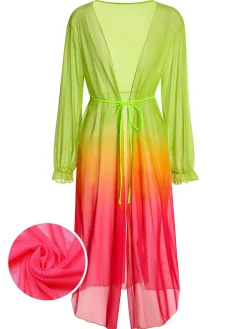 Discount Retro Stage [Plus Size] 1960s Gradient Color Long Cover Up Multicolor