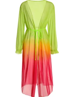 Discount Retro Stage [Plus Size] 1960s Gradient Color Long Cover Up Multicolor