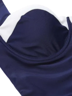 Online Retro Stage [Plus Size] 1950s Pleated Halter Swimsuit Navy Blue