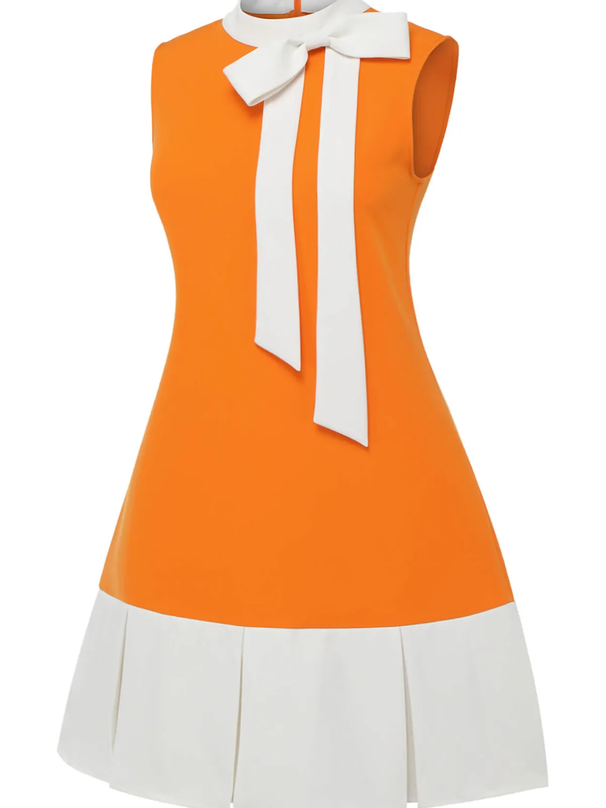 Online Retro Stage [Plus Size] 1960s Bow Patchwork Sleeveless Dress Orange