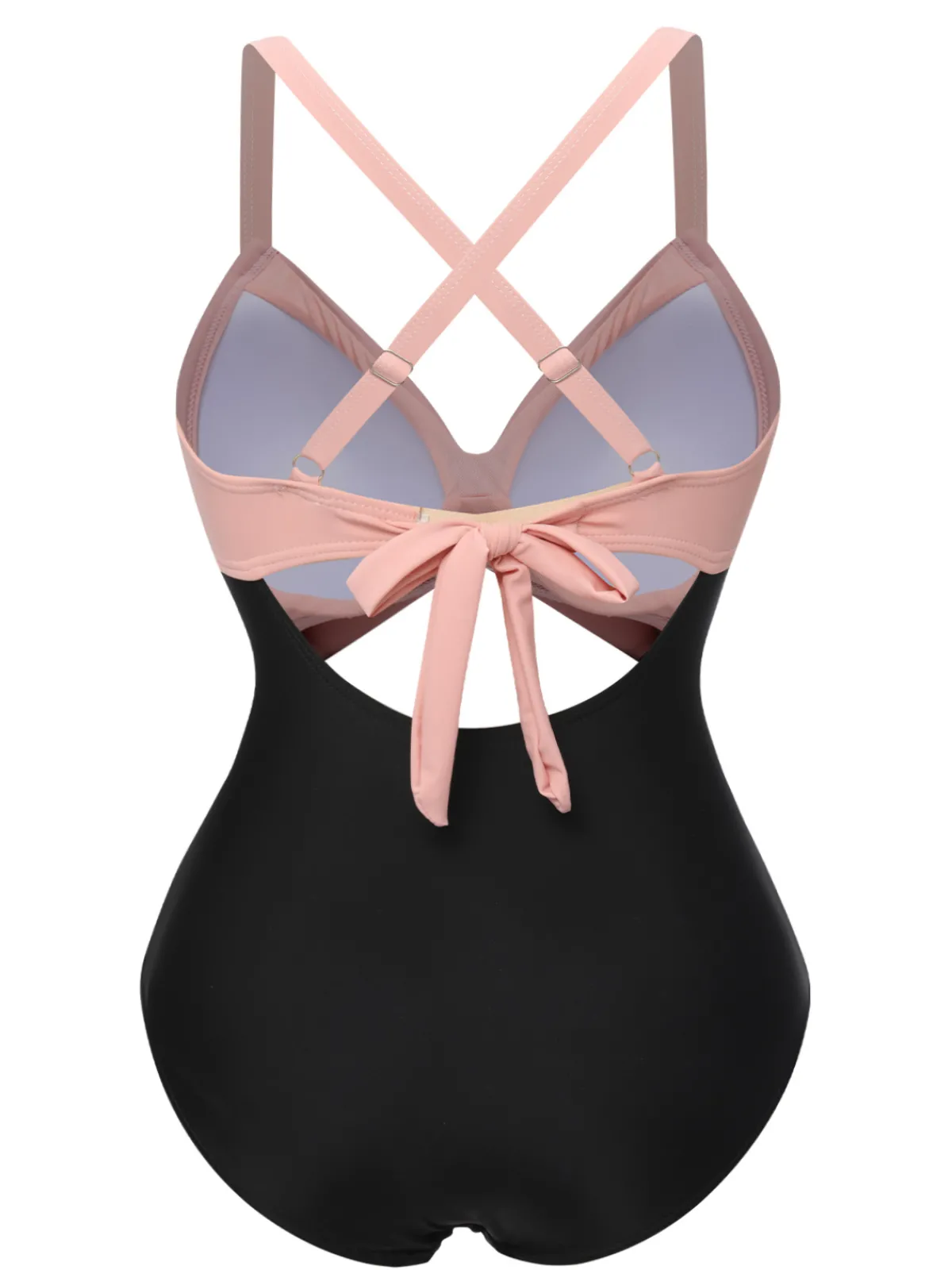 Sale Retro Stage [Plus Size] 1940s Hollow Waist Patchwork Swimsuit Pink & Black