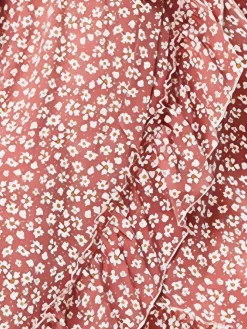 Fashion Retro Stage [Plus Size] 1930s Boho Daisy Ruffles Hem Dress Pink