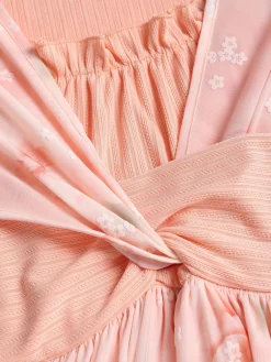 Sale Retro Stage [Plus Size] 1970s Floral Ruffled Irregular Hem Dress Pink