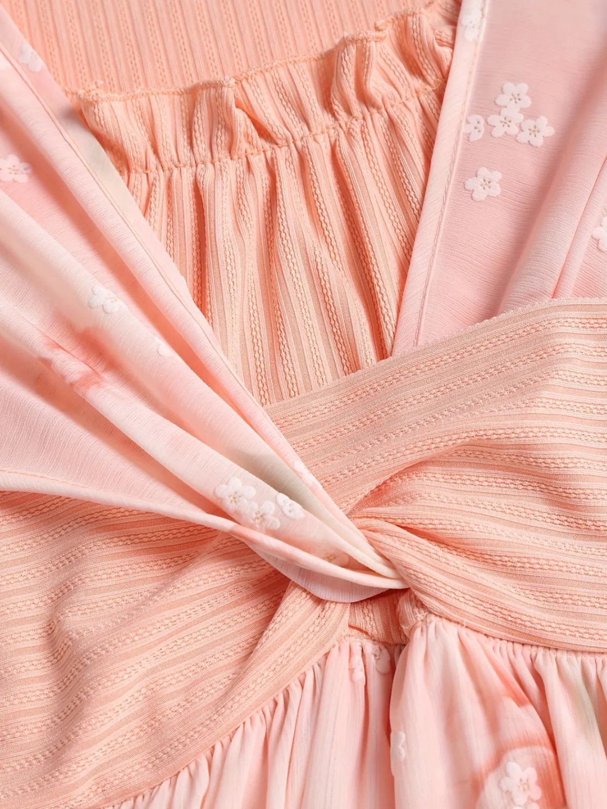 Sale Retro Stage [Plus Size] 1970s Floral Ruffled Irregular Hem Dress Pink