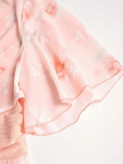 Sale Retro Stage [Plus Size] 1970s Floral Ruffled Irregular Hem Dress Pink