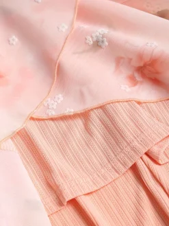 Sale Retro Stage [Plus Size] 1970s Floral Ruffled Irregular Hem Dress Pink