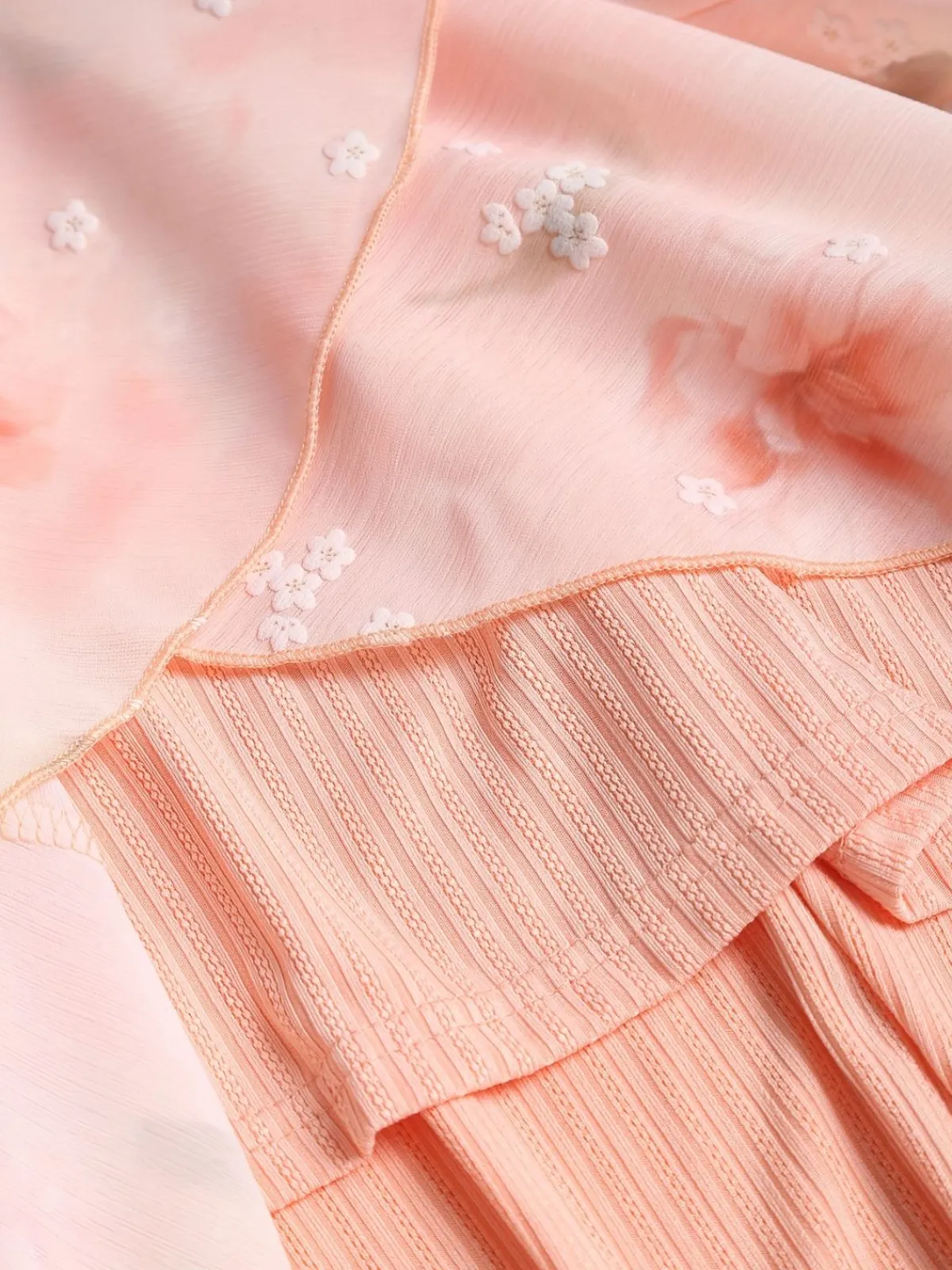 Sale Retro Stage [Plus Size] 1970s Floral Ruffled Irregular Hem Dress Pink
