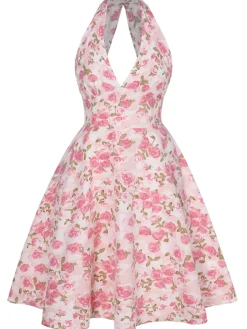 Online Retro Stage [Plus Size] 1950s Floral V-Neck Dress Pink