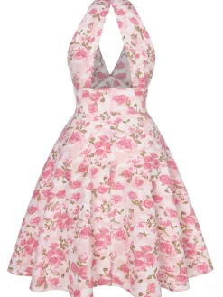 Online Retro Stage [Plus Size] 1950s Floral V-Neck Dress Pink