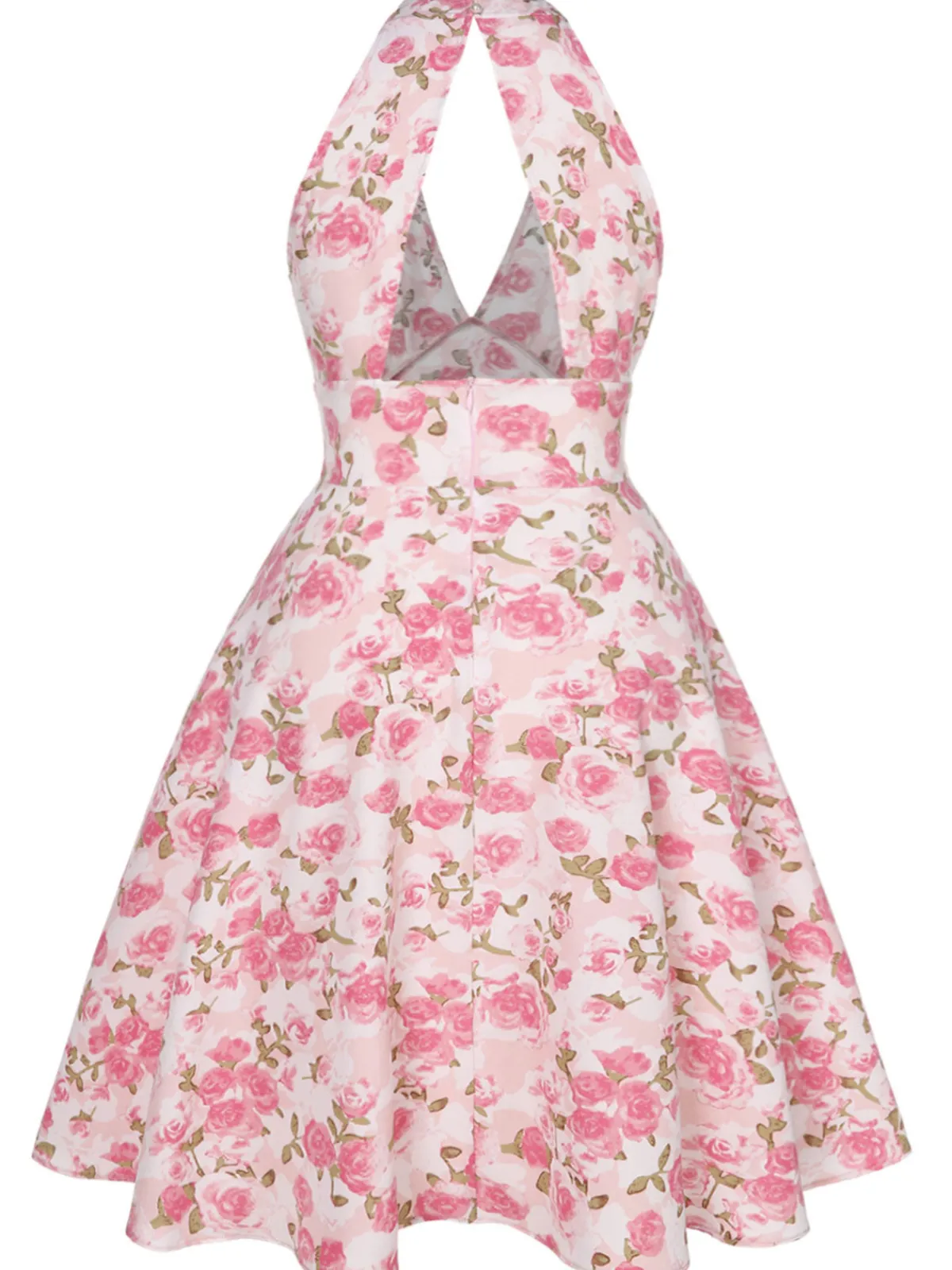Online Retro Stage [Plus Size] 1950s Floral V-Neck Dress Pink