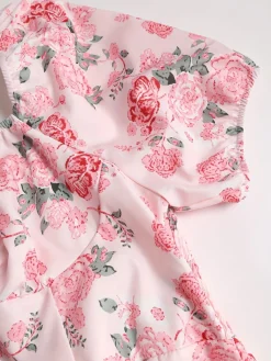 Sale Retro Stage [Plus Size] 1950s Square Neck Floral Dress Pink
