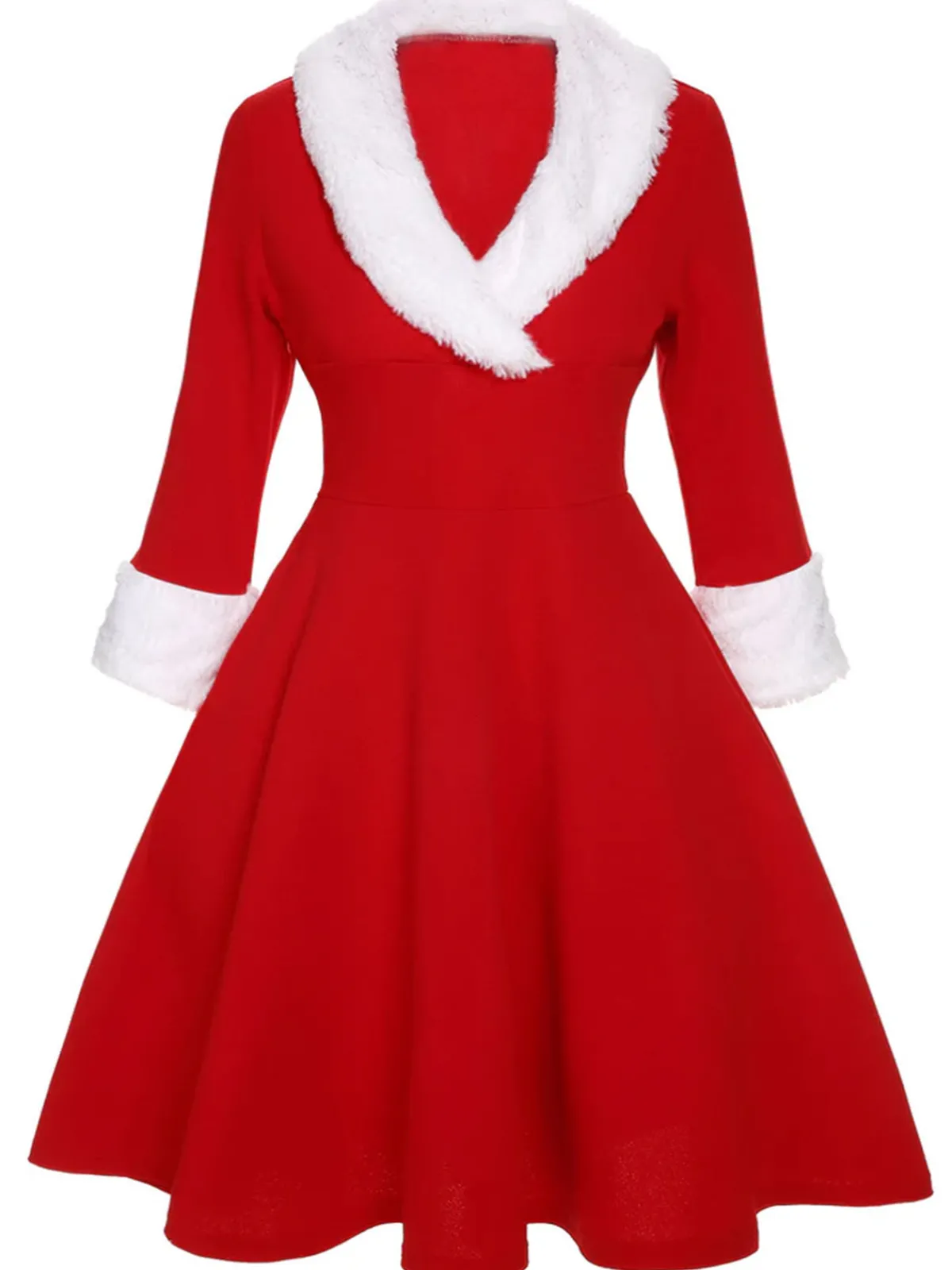 New Retro Stage [Plus Size] & White 1950s Christmas Lapel Dress Red
