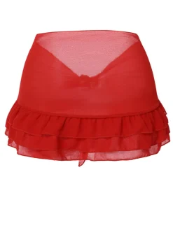 Outlet Retro Stage [Plus Size] Red 1960s Chiffon Ruffled Skirt Cover-Up True Red