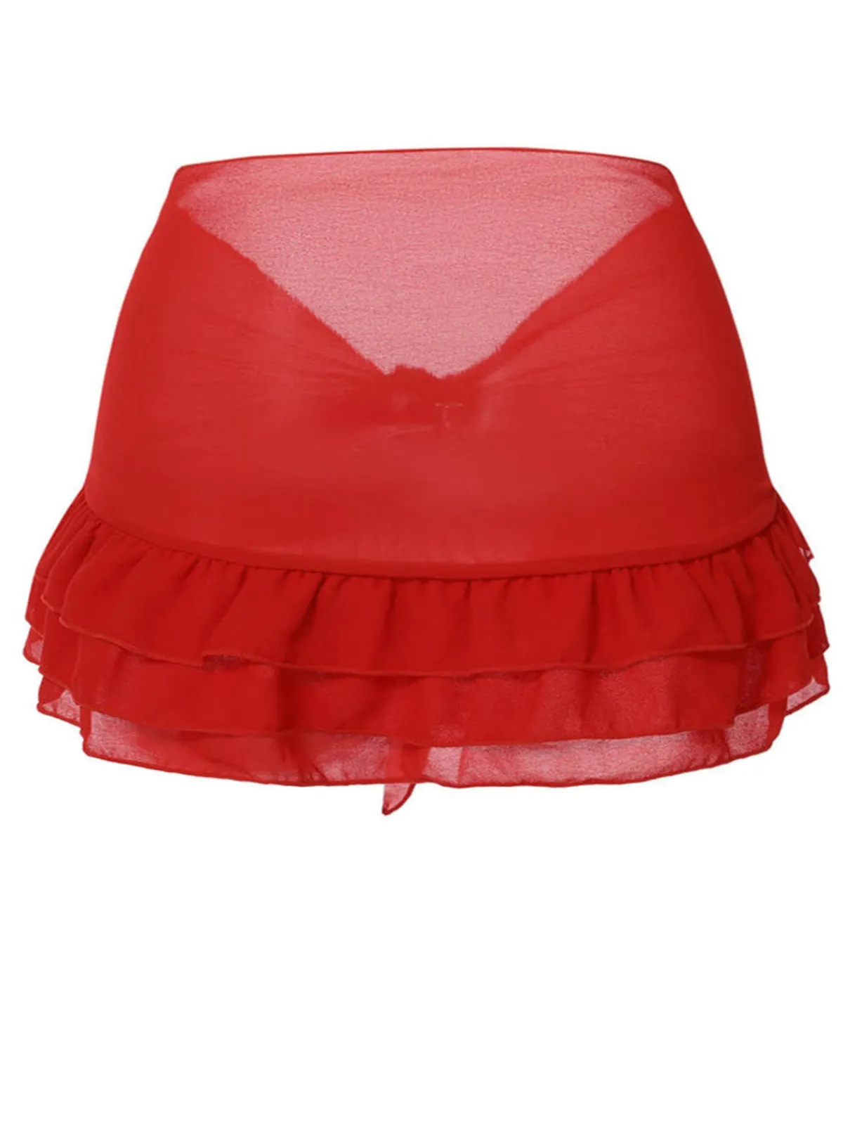 Outlet Retro Stage [Plus Size] Red 1960s Chiffon Ruffled Skirt Cover-Up True Red