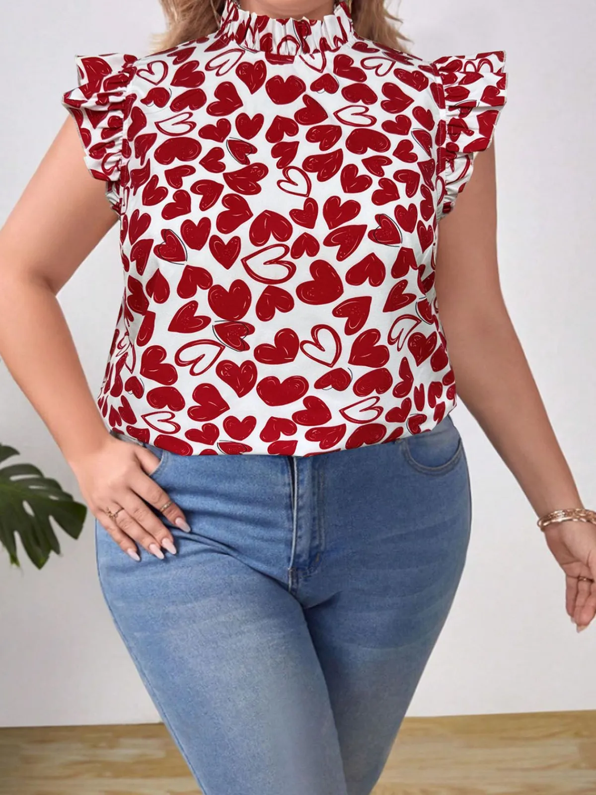New Retro Stage [Plus Size] 1950s Heart Sleeveless Pull On Top Red
