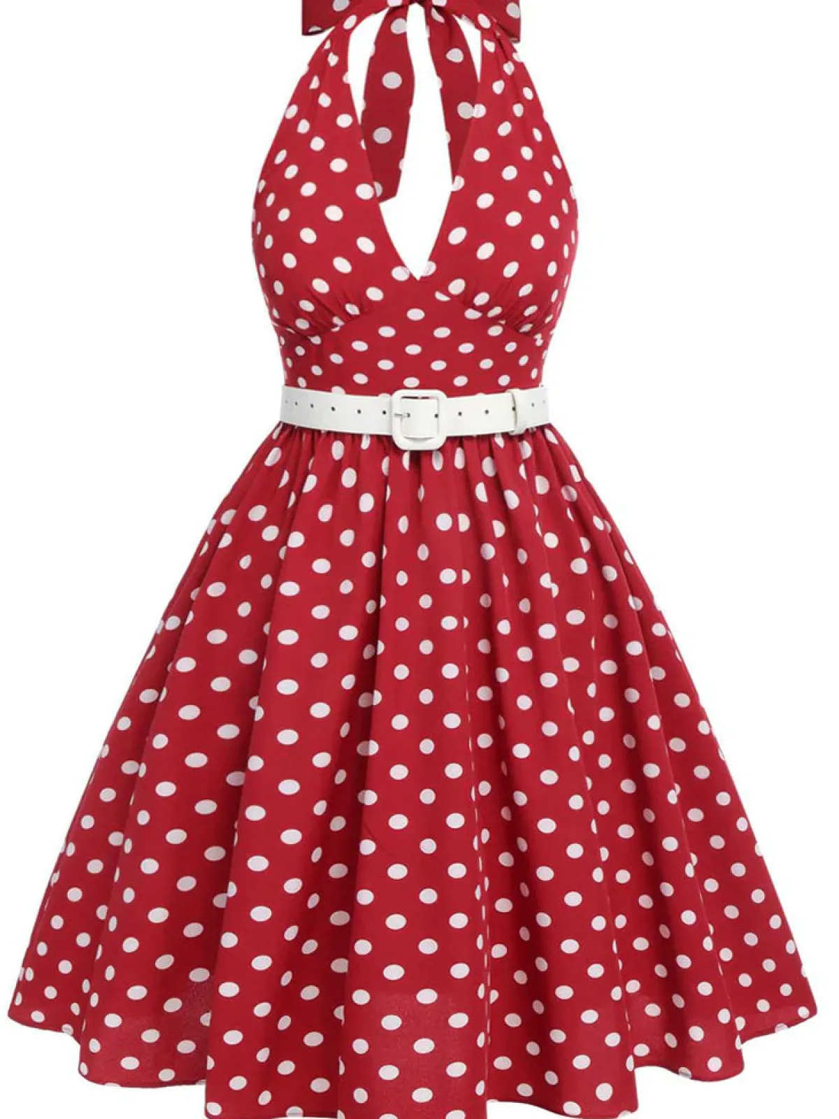 Online Retro Stage [Plus Size] 1950s Polka Dot Halter Dress Red