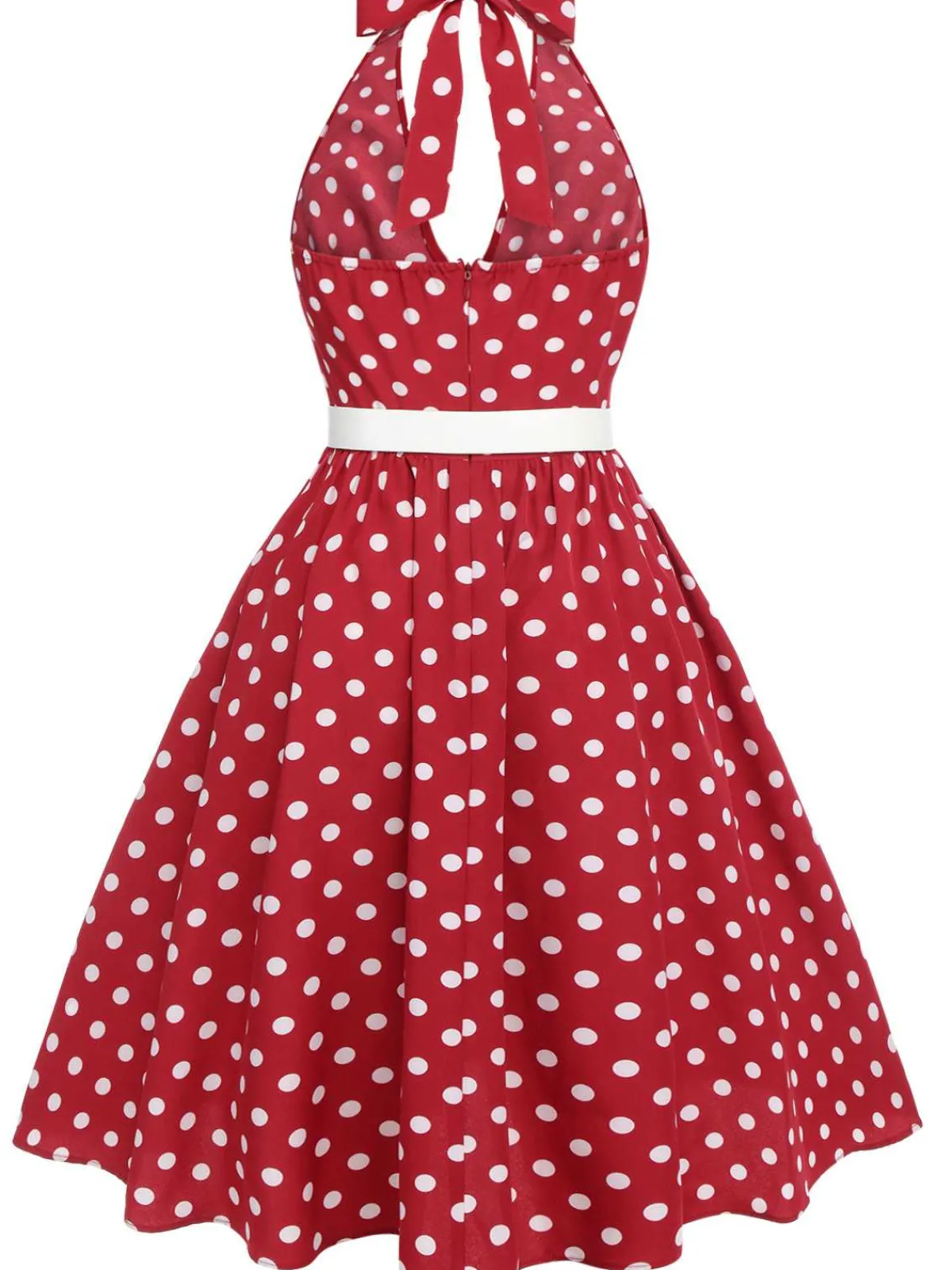 Online Retro Stage [Plus Size] 1950s Polka Dot Halter Dress Red