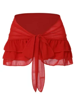 Fashion Retro Stage [Plus Size] 1960s Roses Halter Bikini & Skirt Cover-Up Red
