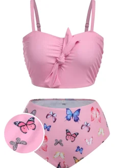 Sale Retro Stage [Plus Size] 1960s Butterflies Bow Decor Swimsuit