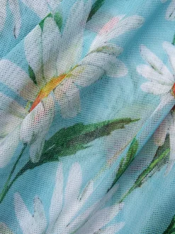 Discount Retro Stage [Plus Size] 1930S Daisy Bow Halter Skirt Swimsuit Blue Green