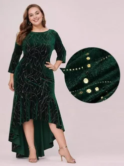 Discount Retro Stage [Plus Size] 1930s Glitter Velvet Mermaid Dress