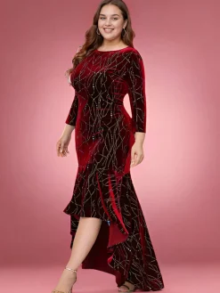 Discount Retro Stage [Plus Size] 1930s Glitter Velvet Mermaid Dress